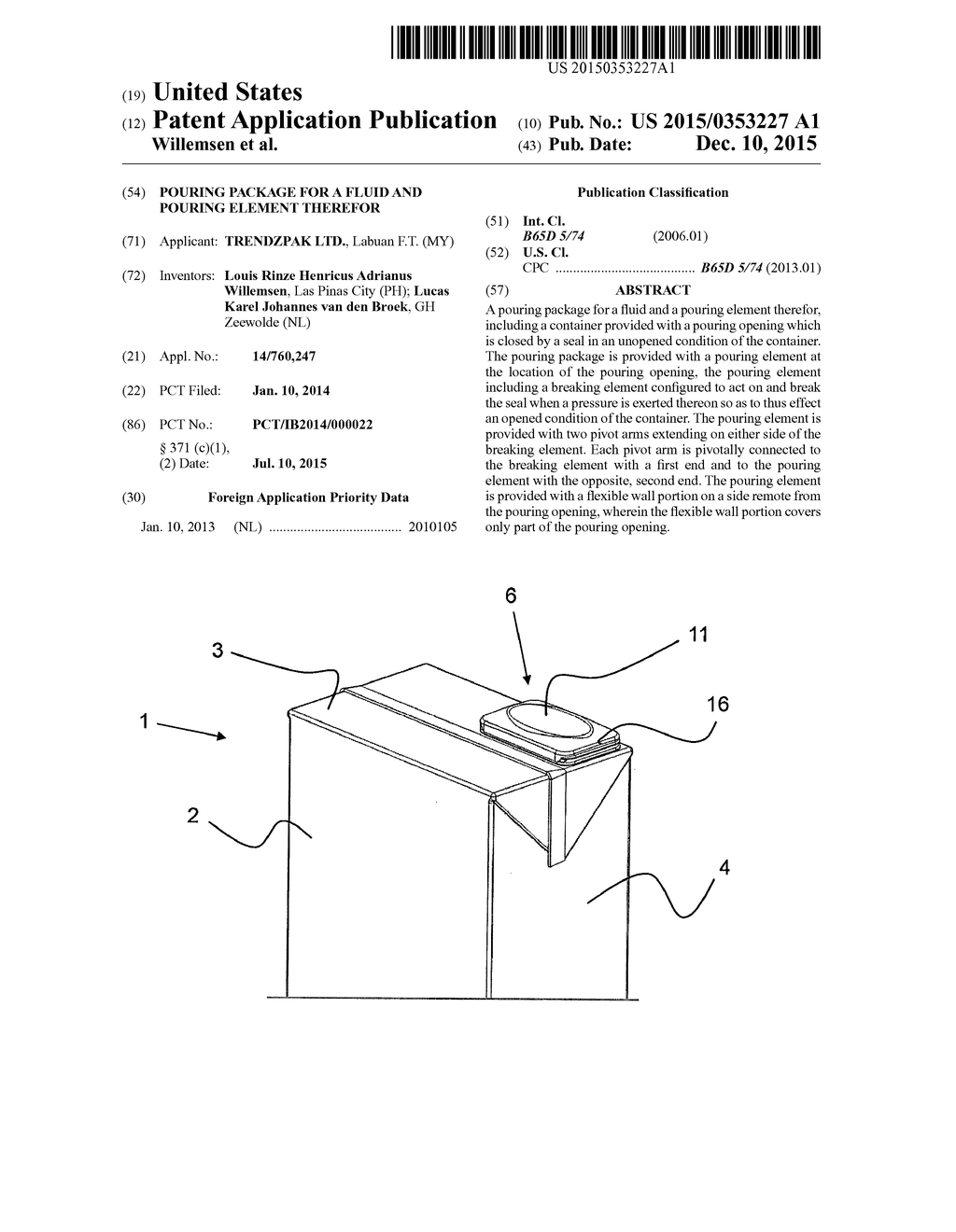 POURING PACKAGE FOR A FLUID AND POURING ELEMENT THEREFOR - diagram, schematic, and image 01