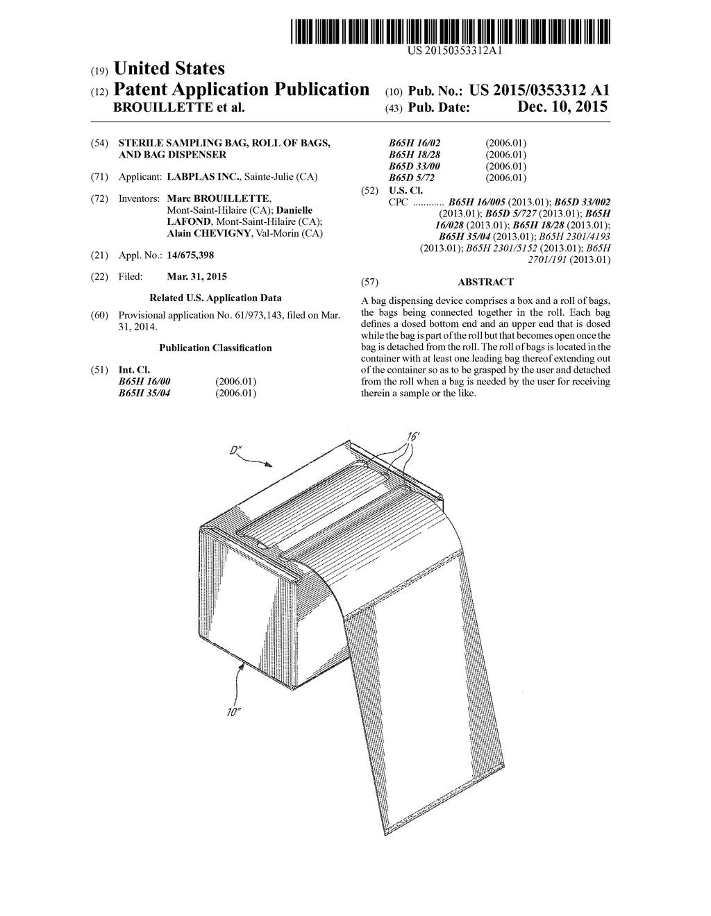 STERILE SAMPLING BAG, ROLL OF BAGS, AND BAG DISPENSER - diagram, schematic, and image 01