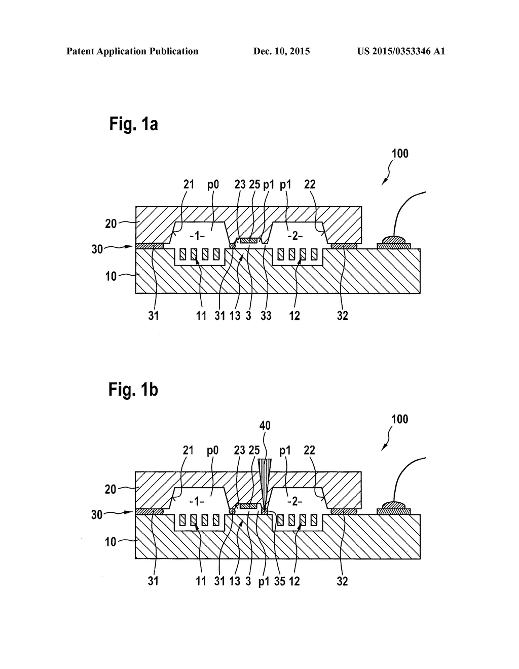 Component including two semiconductor elements between which at least two     hermetically tightly sealed cavities having different internal pressures     are formed and method for manufacturing such a component - diagram, schematic, and image 02