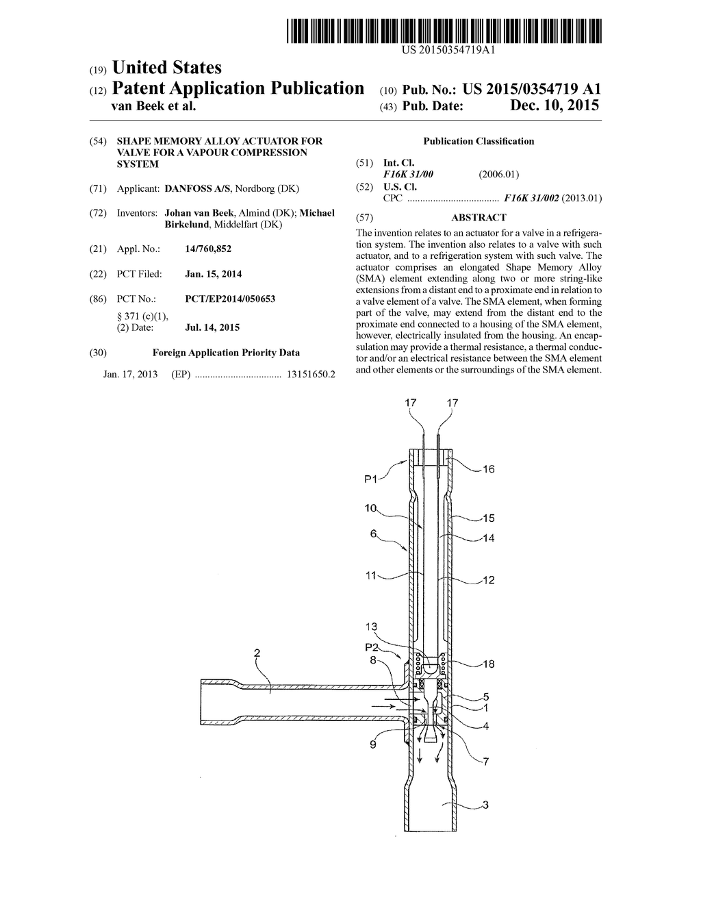 SHAPE MEMORY ALLOY ACTUATOR FOR VALVE FOR A VAPOUR COMPRESSION SYSTEM - diagram, schematic, and image 01