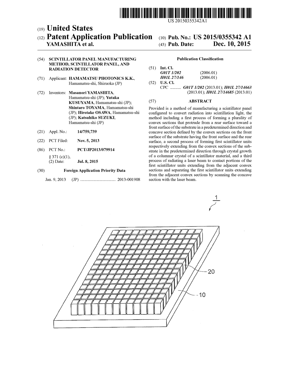 SCINTILLATOR PANEL MANUFACTURING METHOD, SCINTILLATOR PANEL, AND RADIATION     DETECTOR - diagram, schematic, and image 01