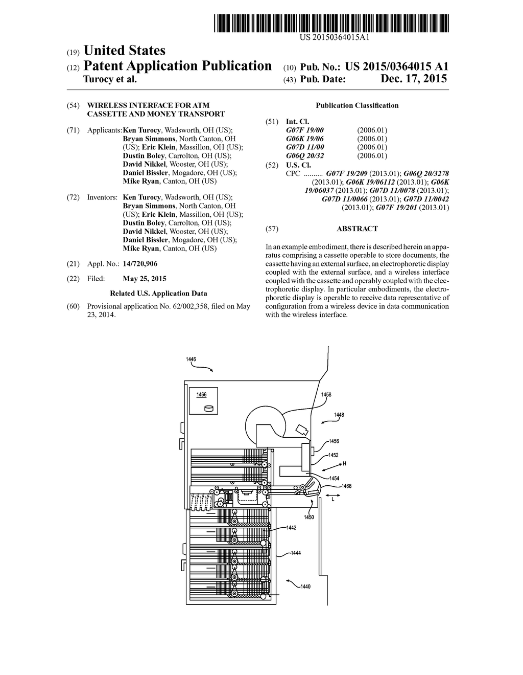 WIRELESS INTERFACE FOR ATM CASSETTE AND MONEY TRANSPORT - diagram, schematic, and image 01