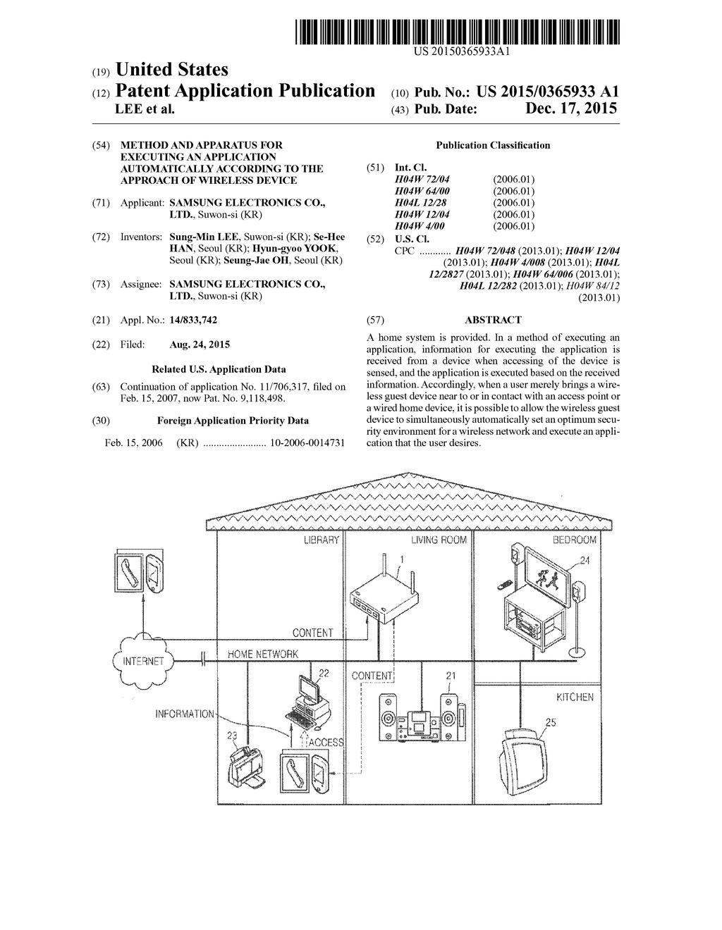 METHOD AND APPARATUS FOR EXECUTING AN APPLICATION AUTOMATICALLY ACCORDING     TO THE APPROACH OF WIRELESS DEVICE - diagram, schematic, and image 01