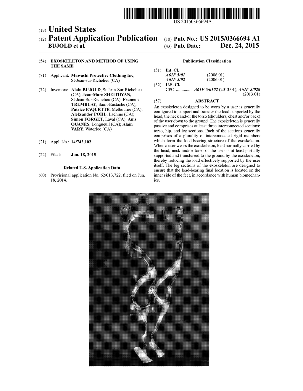 EXOSKELETON AND METHOD OF USING THE SAME - diagram, schematic, and image 01