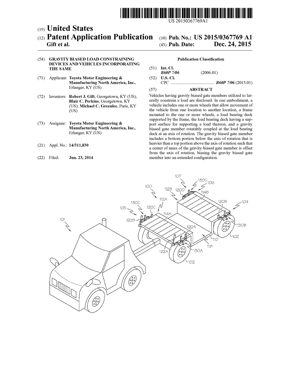GRAVITY BIASED LOAD CONSTRAINING DEVICES AND VEHICLES INCORPORATING THE     SAME - diagram, schematic, and image 01