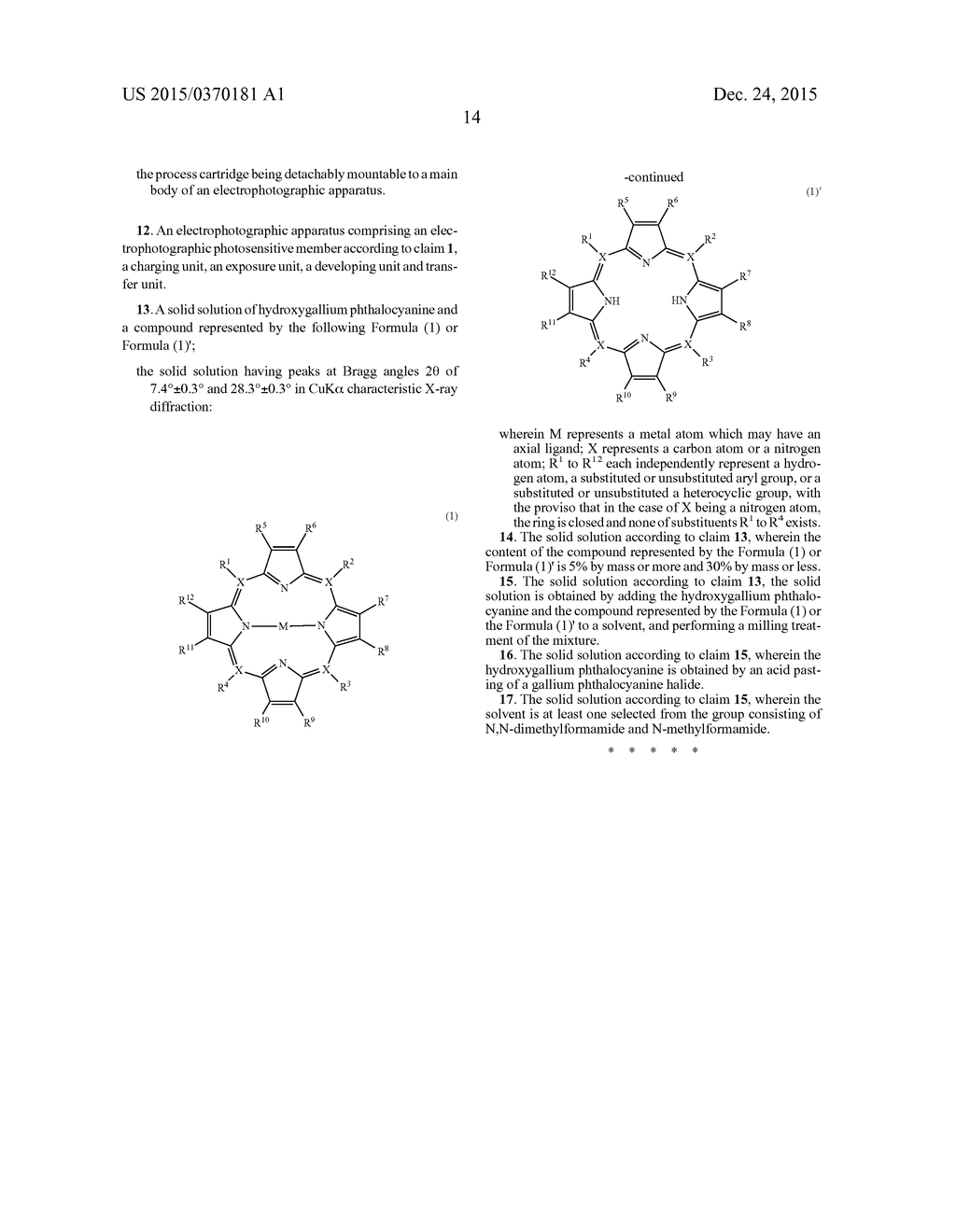 ELECTROPHOTOGRAPHIC PHOTOSENSITIVE MEMBER, MANUFACTURING METHOD OF     ELECTROPHOTOGRAPHIC PHOTOSENSITIVE MEMBER, PROCESS CARTRIDGE AND     ELECTROPHOTOGRAPHIC APPARATUS, AND A SOLID SOLUTION AND MANUFACTURING     METHOD OF A SOLID SOLUTION - diagram, schematic, and image 20