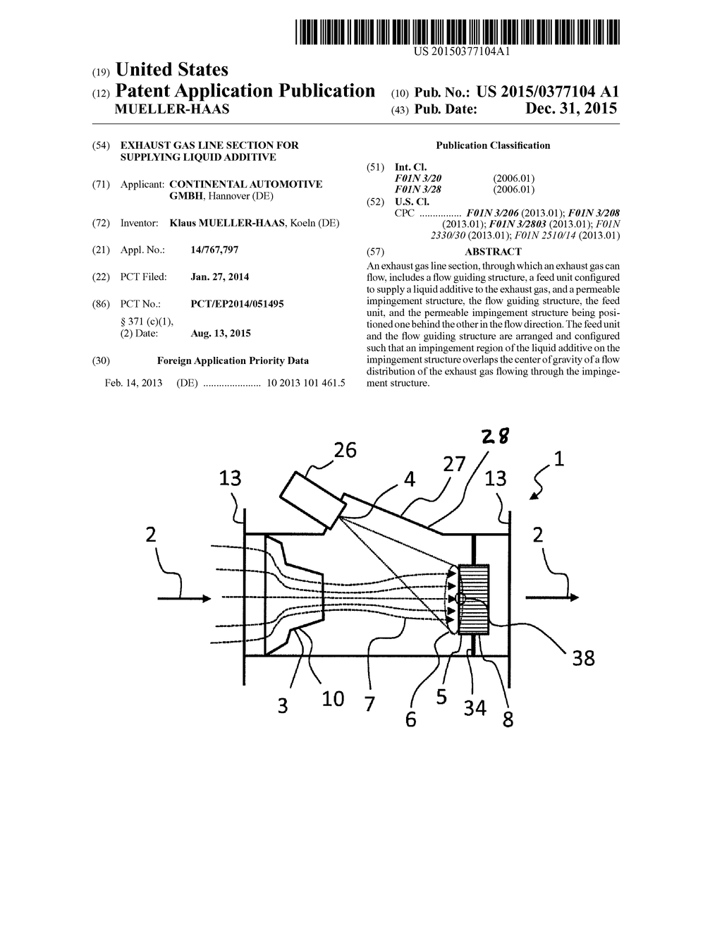 Exhaust gas line section for supplying liquid additive - diagram, schematic, and image 01