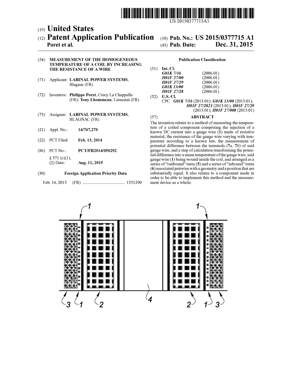 MEASUREMENT OF THE HOMOGENEOUS TEMPERATURE OF A COIL BY INCREASING THE     RESISTANCE OF A WIRE - diagram, schematic, and image 01