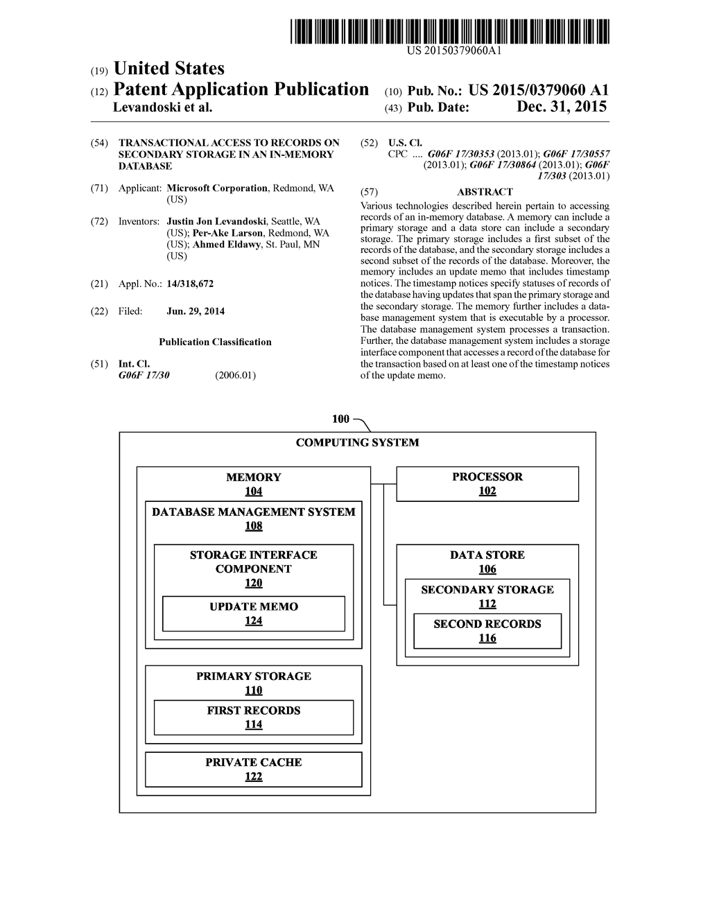 TRANSACTIONAL ACCESS TO RECORDS ON SECONDARY STORAGE IN AN IN-MEMORY     DATABASE - diagram, schematic, and image 01