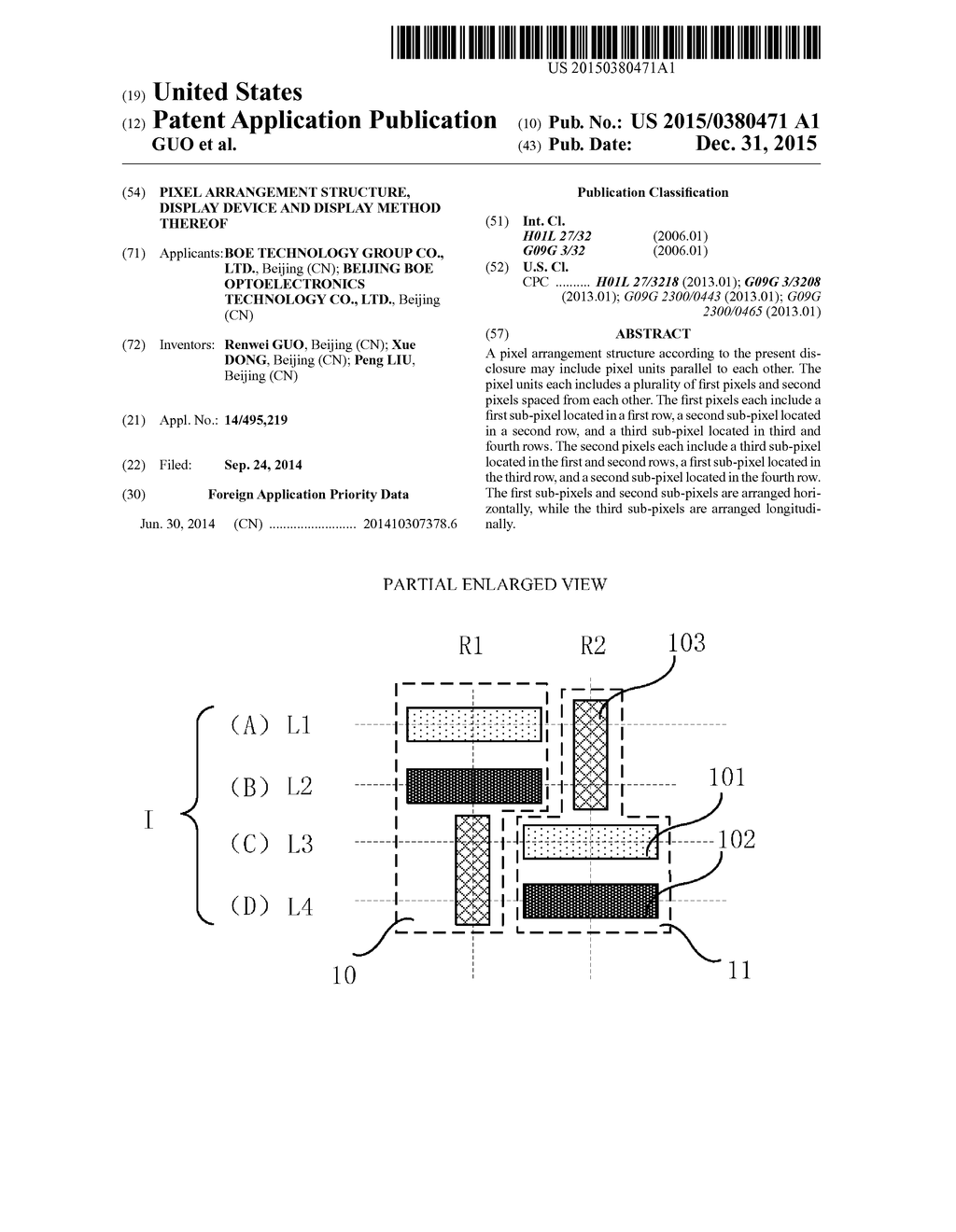 PIXEL ARRANGEMENT STRUCTURE, DISPLAY DEVICE AND DISPLAY METHOD THEREOF - diagram, schematic, and image 01