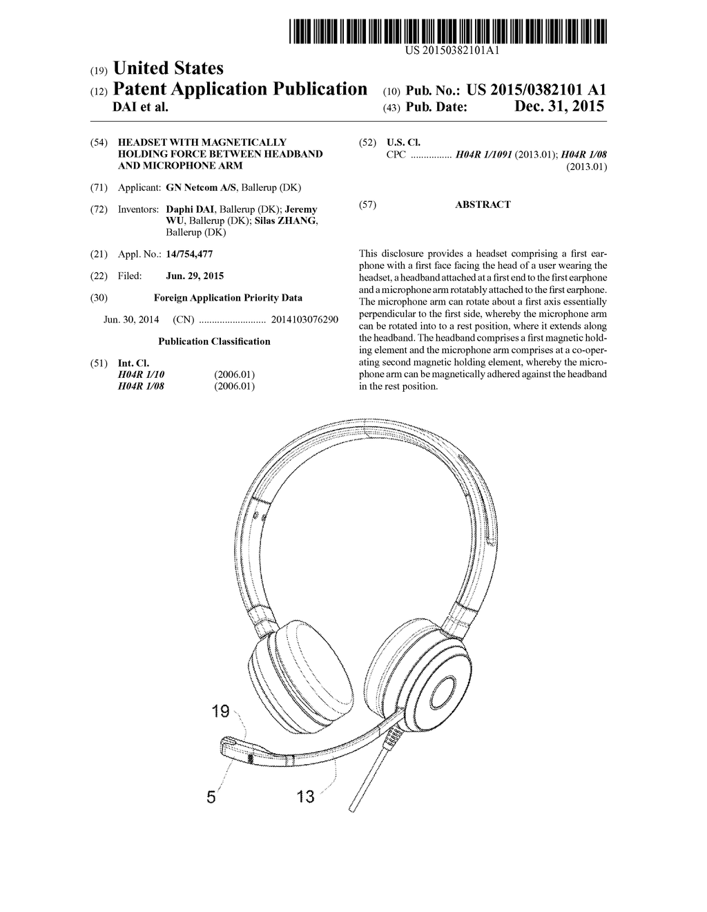 Headset With Magnetically Holding Force Between Headband And Microphone     Arm - diagram, schematic, and image 01