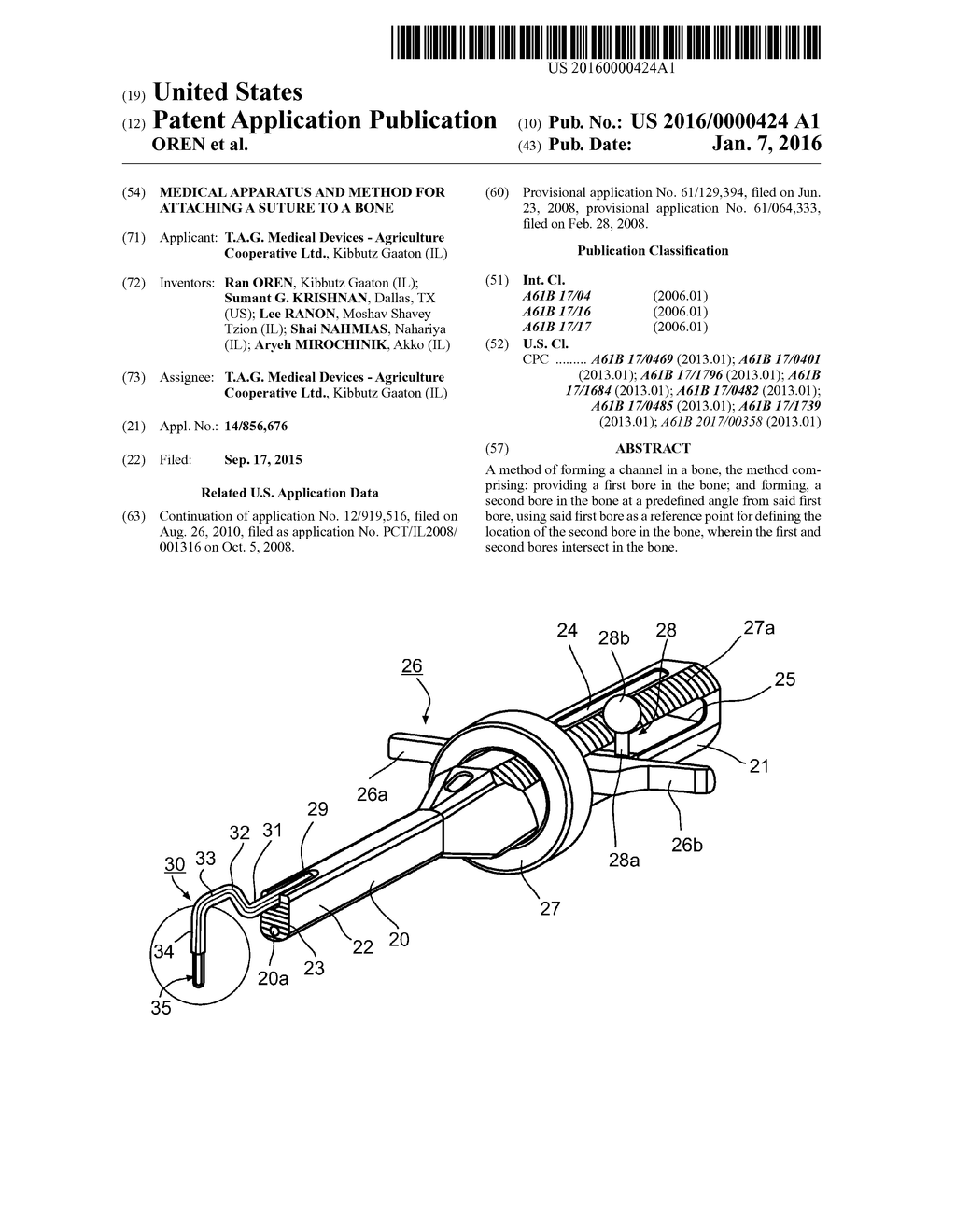 MEDICAL APPARATUS AND METHOD FOR ATTACHING A SUTURE TO A BONE - diagram, schematic, and image 01