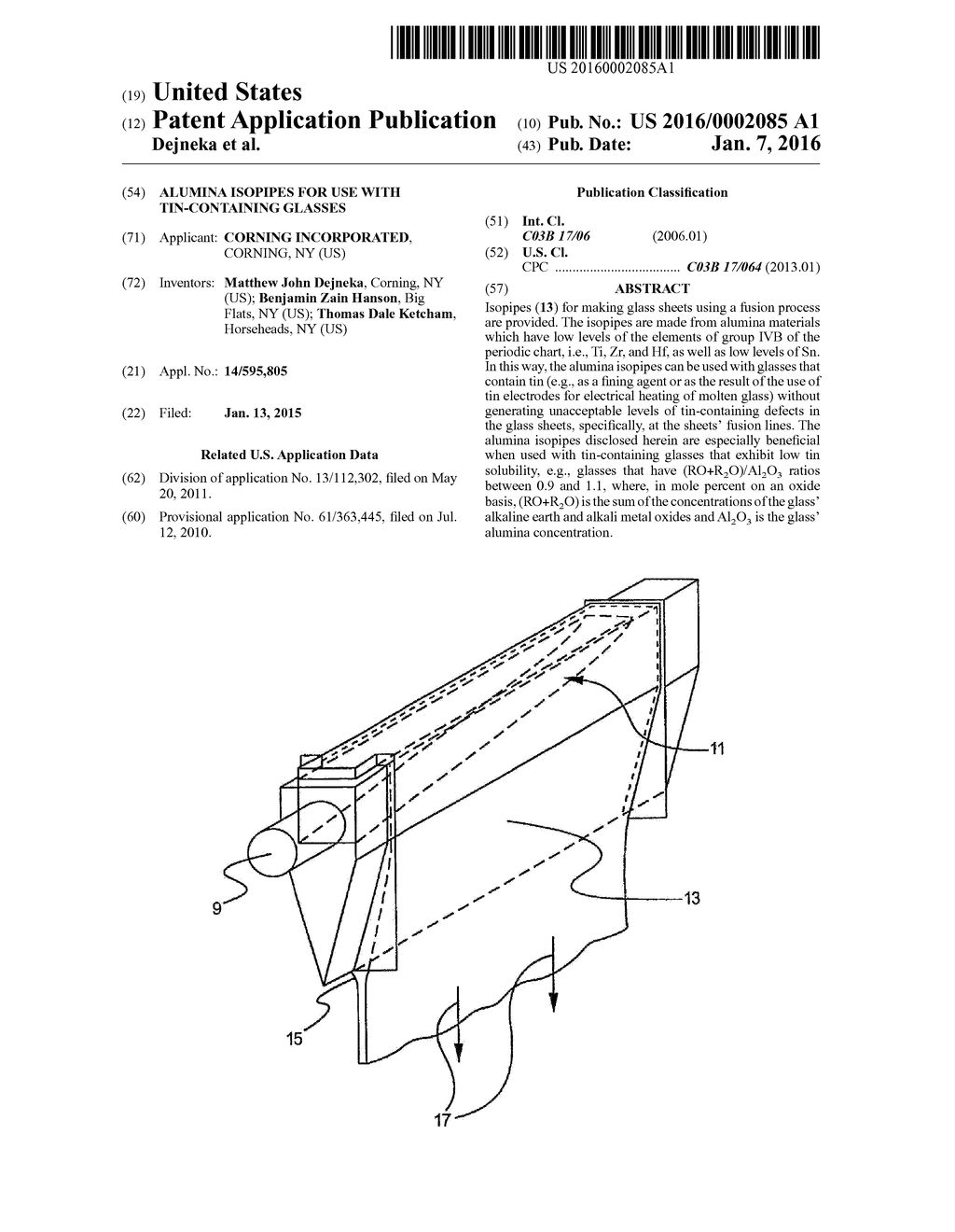 ALUMINA ISOPIPES FOR USE WITH TIN-CONTAINING GLASSES - diagram, schematic, and image 01