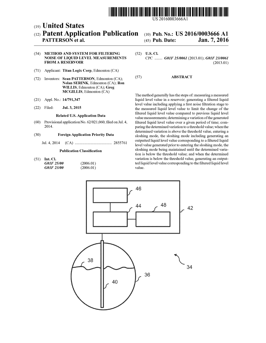 METHOD AND SYSTEM FOR FILTERING NOISE OF LIQUID LEVEL MEASUREMENTS FROM A     RESERVOIR - diagram, schematic, and image 01