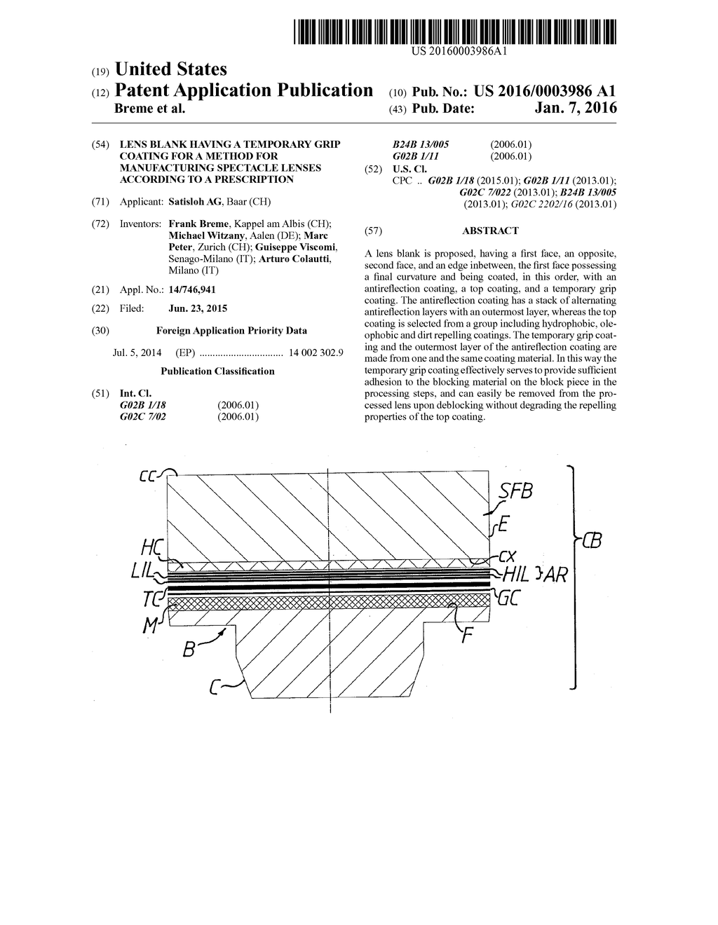 LENS BLANK HAVING A TEMPORARY GRIP COATING FOR A METHOD FOR MANUFACTURING     SPECTACLE LENSES ACCORDING TO A PRESCRIPTION - diagram, schematic, and image 01