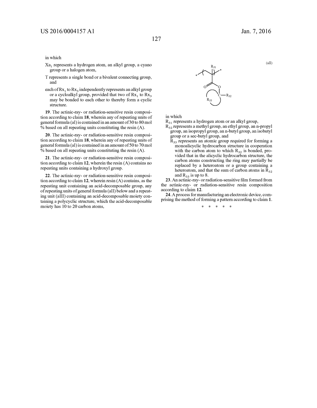 METHOD OF FORMING PATTERN, ACTINIC-RAY- OR RADIATION-SENSITIVE RESIN     COMPOSITION, ACTINIC-RAY- OR RADIATION-SENSITIVE FILM, PROCESS FOR     MANUFACTURING ELECTRONIC DEVICE AND ELECTRONIC DEVICE - diagram, schematic, and image 128