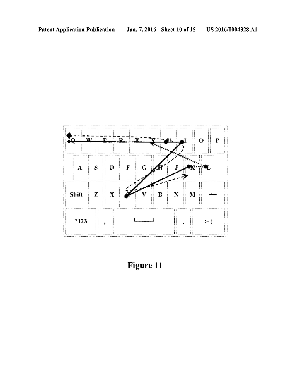 SYSTEM AND METHOD FOR IMPLEMENTING SLIDING INPUT OF TEXT BASED UPON     ON-SCREEN SOFT KEYBOARD ON ELECTRONIC EQUIPMENT - diagram, schematic, and image 11