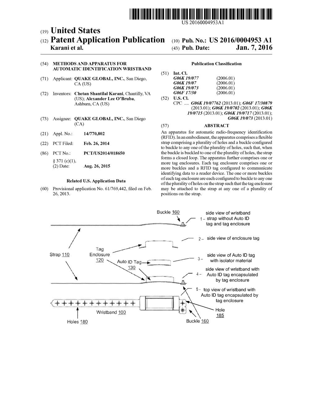 METHODS AND APPARATUS FOR AUTOMATIC IDENTIFICATION WRISTBAND - diagram, schematic, and image 01