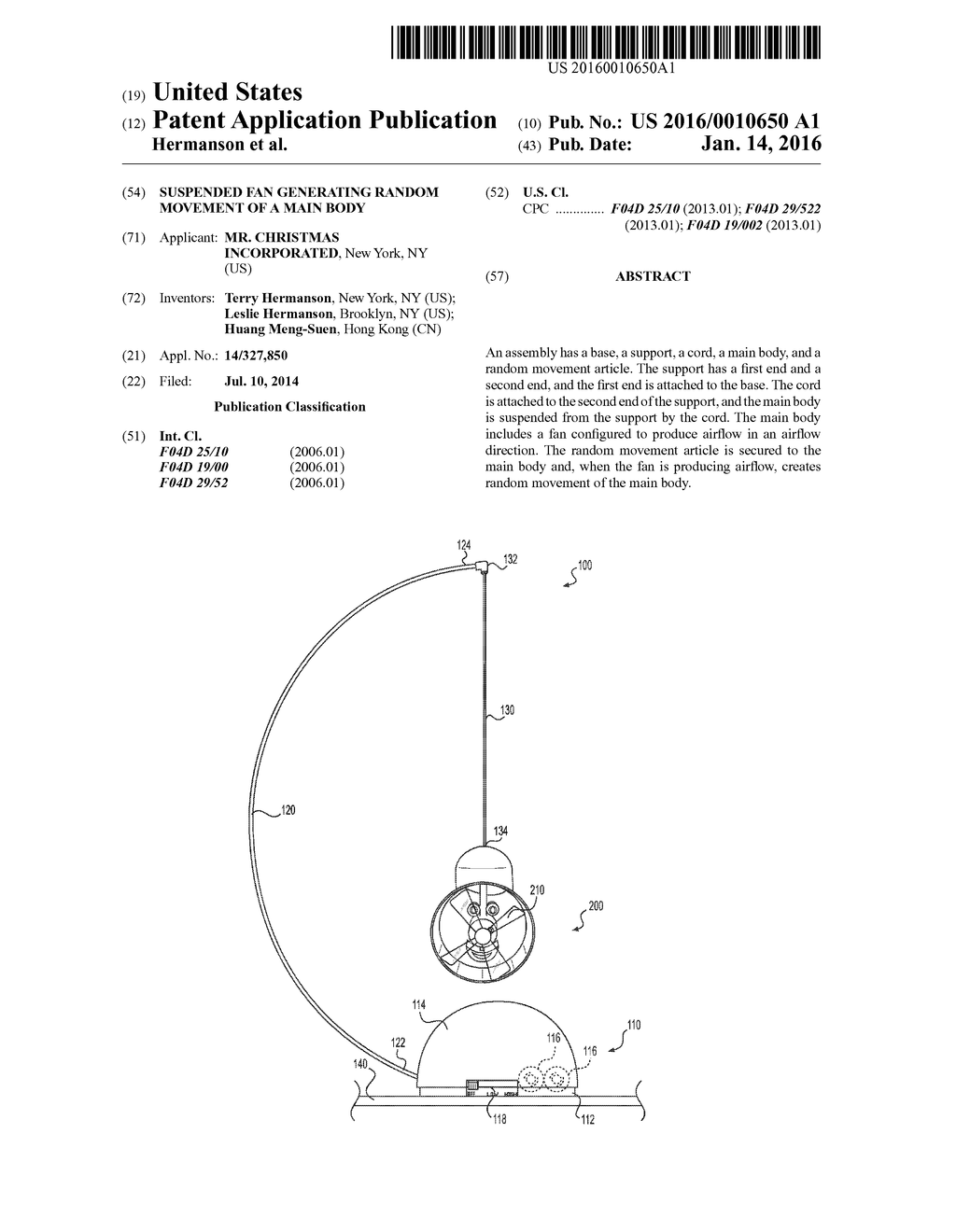 SUSPENDED FAN GENERATING RANDOM MOVEMENT OF A MAIN BODY - diagram, schematic, and image 01