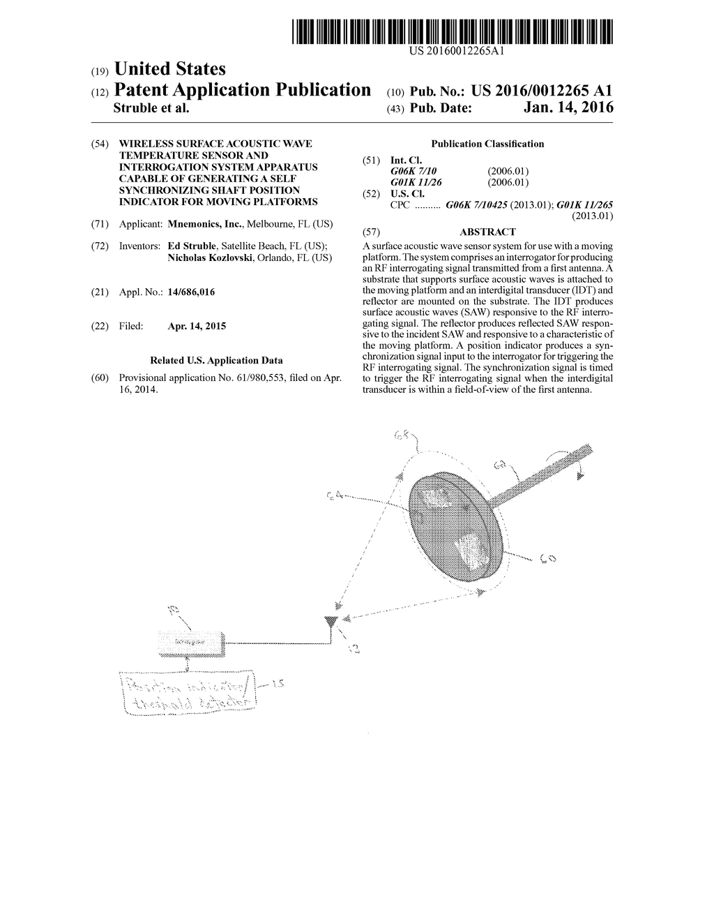 Wireless Surface Acoustic Wave Temperature Sensor and Interrogation System     Apparatus Capable of Generating A Self Synchronizing Shaft Position     Indicator for Moving Platforms - diagram, schematic, and image 01