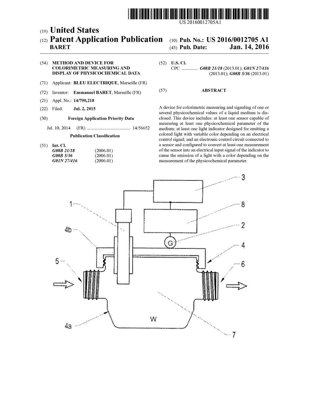 METHOD AND DEVICE FOR COLORIMETRIC MEASURING AND DISPLAY OF     PHYSICOCHEMICAL DATA - diagram, schematic, and image 01