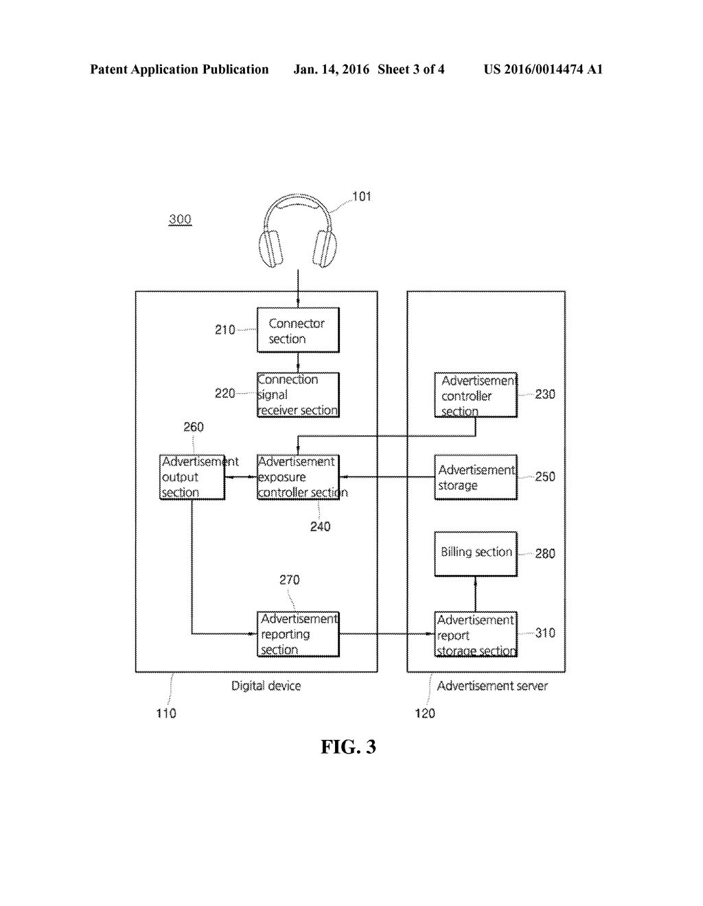 ADVERTISEMENT SYSTEM USING CONNECTION SIGNAL OF AUDIO OUTPUT DEVICE IN     DIGITAL DEVICE AND METHOD FOR THE SAME - diagram, schematic, and image 04