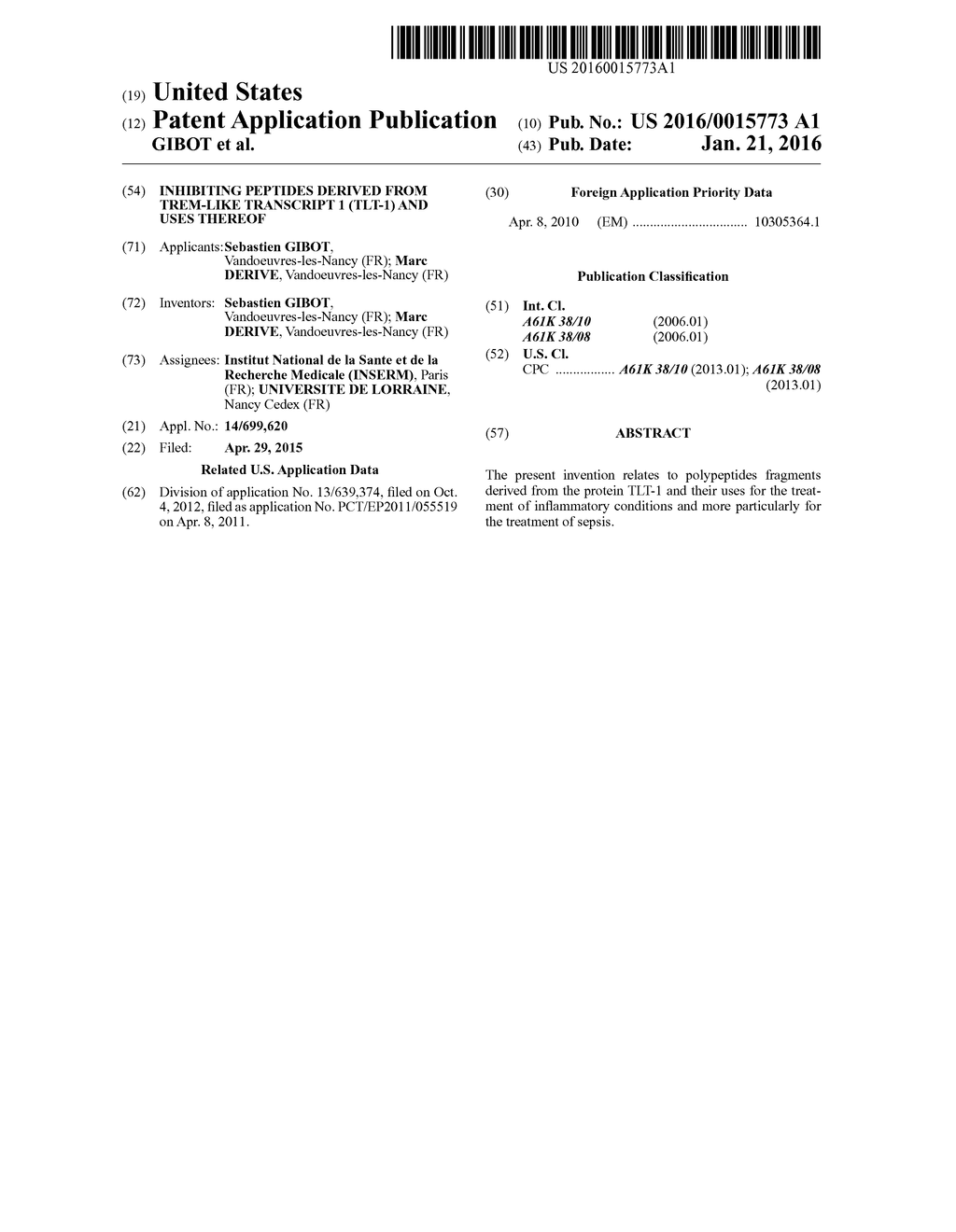 INHIBITING PEPTIDES DERIVED FROM TREM-LIKE TRANSCRIPT 1 (TLT-1) AND USES     THEREOF - diagram, schematic, and image 01