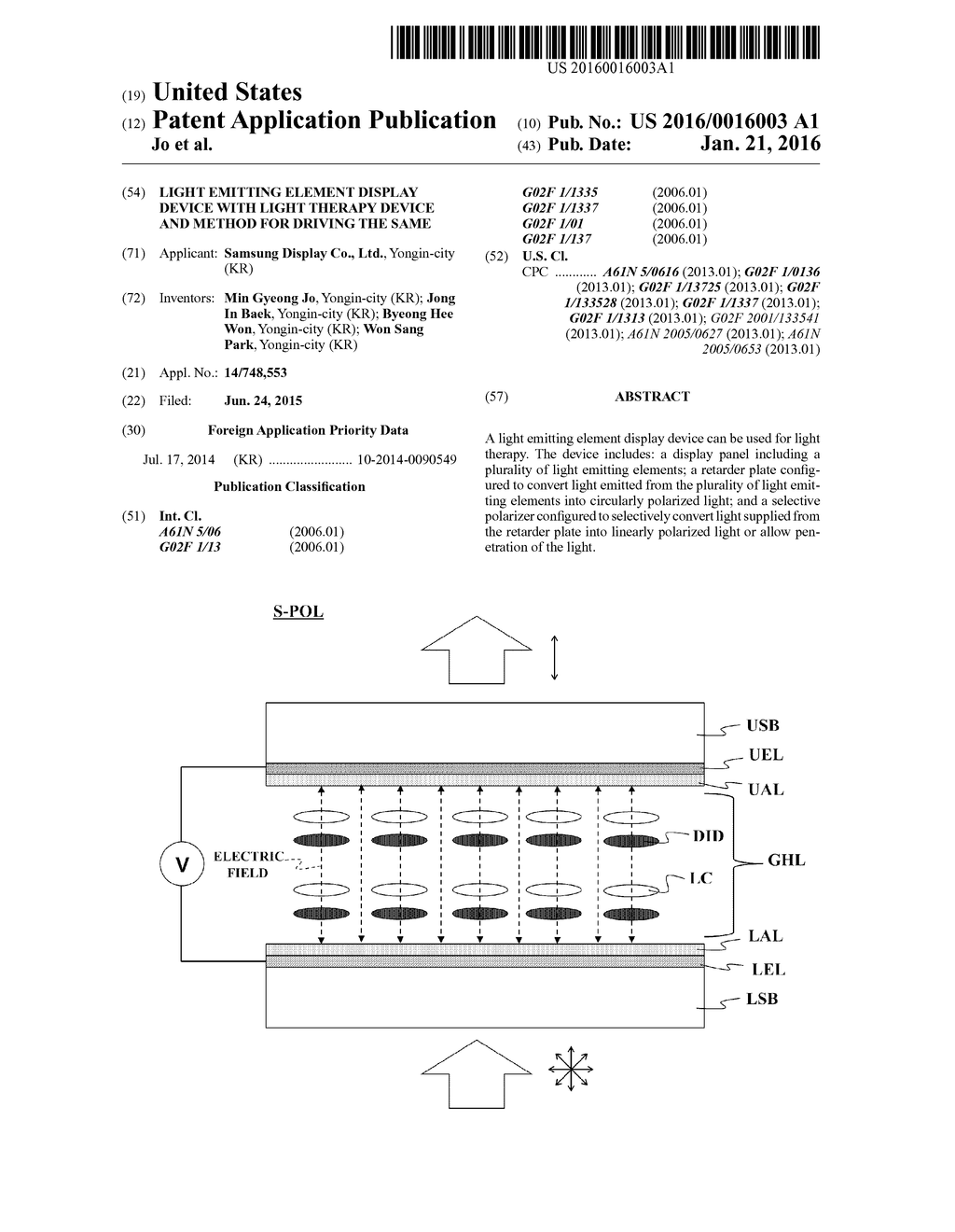 LIGHT EMITTING ELEMENT DISPLAY DEVICE WITH LIGHT THERAPY DEVICE AND METHOD     FOR DRIVING THE SAME - diagram, schematic, and image 01