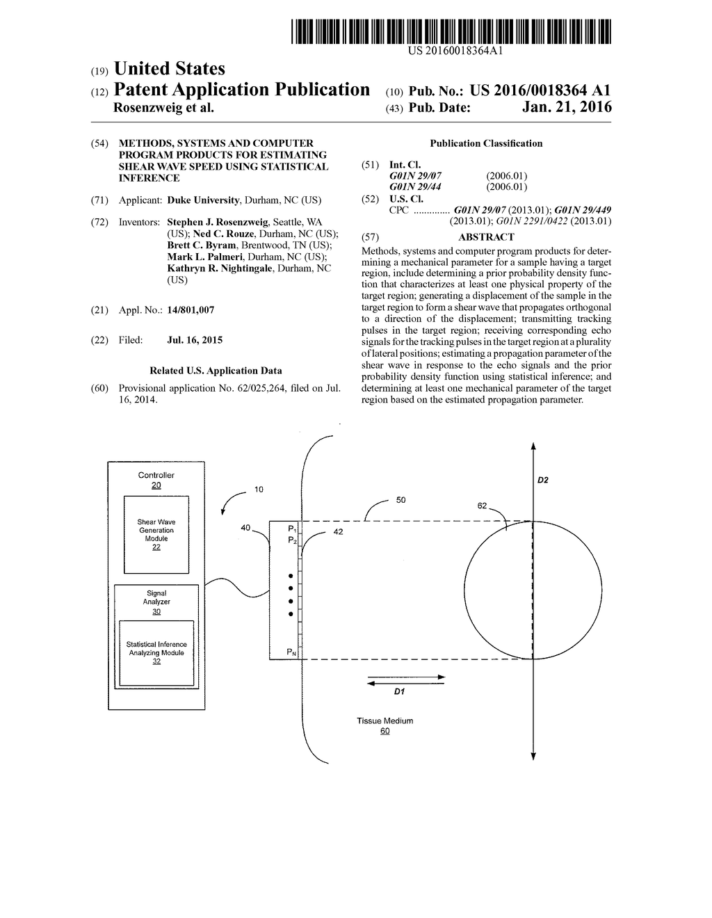 METHODS, SYSTEMS AND COMPUTER PROGRAM PRODUCTS FOR ESTIMATING SHEAR WAVE     SPEED USING STATISTICAL INFERENCE - diagram, schematic, and image 01