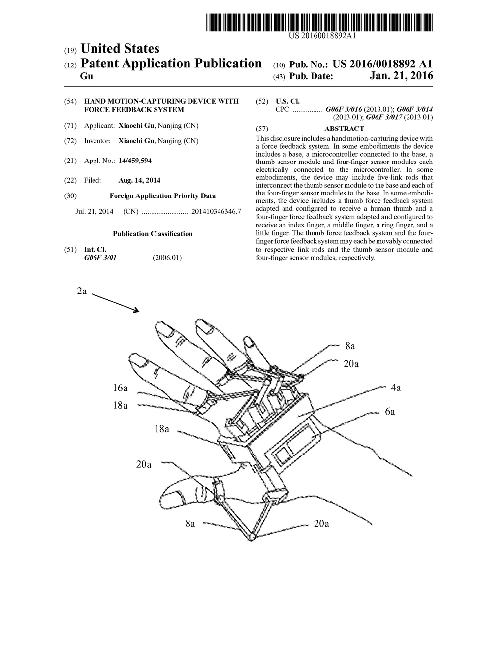 HAND MOTION-CAPTURING DEVICE WITH FORCE FEEDBACK SYSTEM - diagram, schematic, and image 01