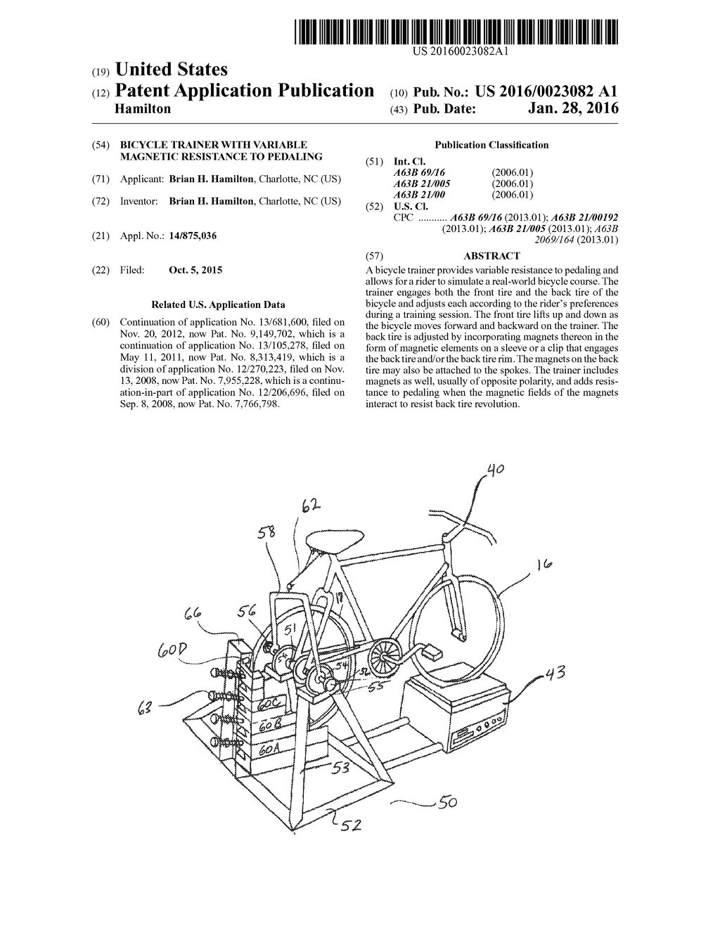 Bicycle Trainer with Variable Magnetic Resistance to Pedaling - diagram, schematic, and image 01