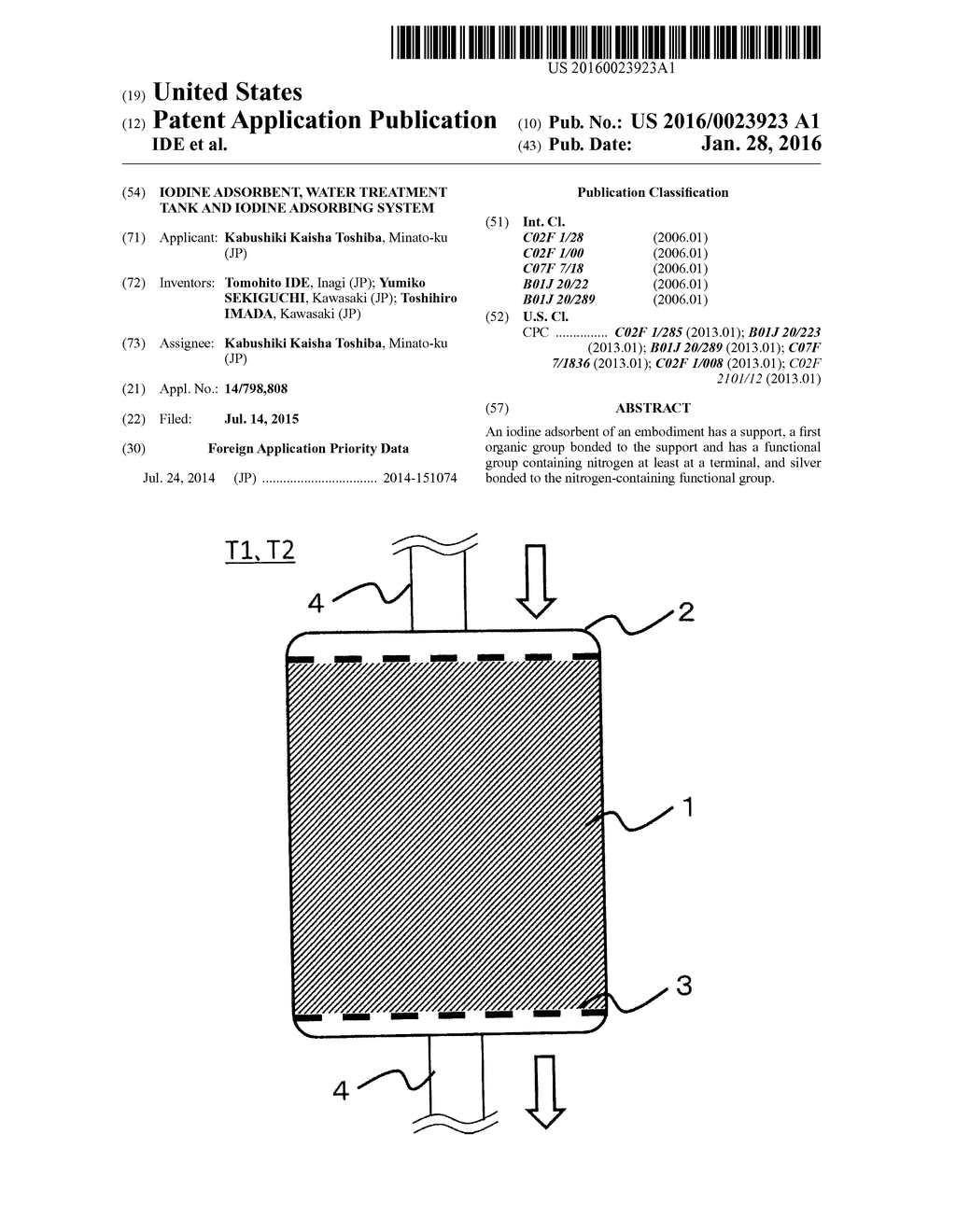 IODINE ADSORBENT, WATER TREATMENT TANK AND IODINE ADSORBING SYSTEM - diagram, schematic, and image 01