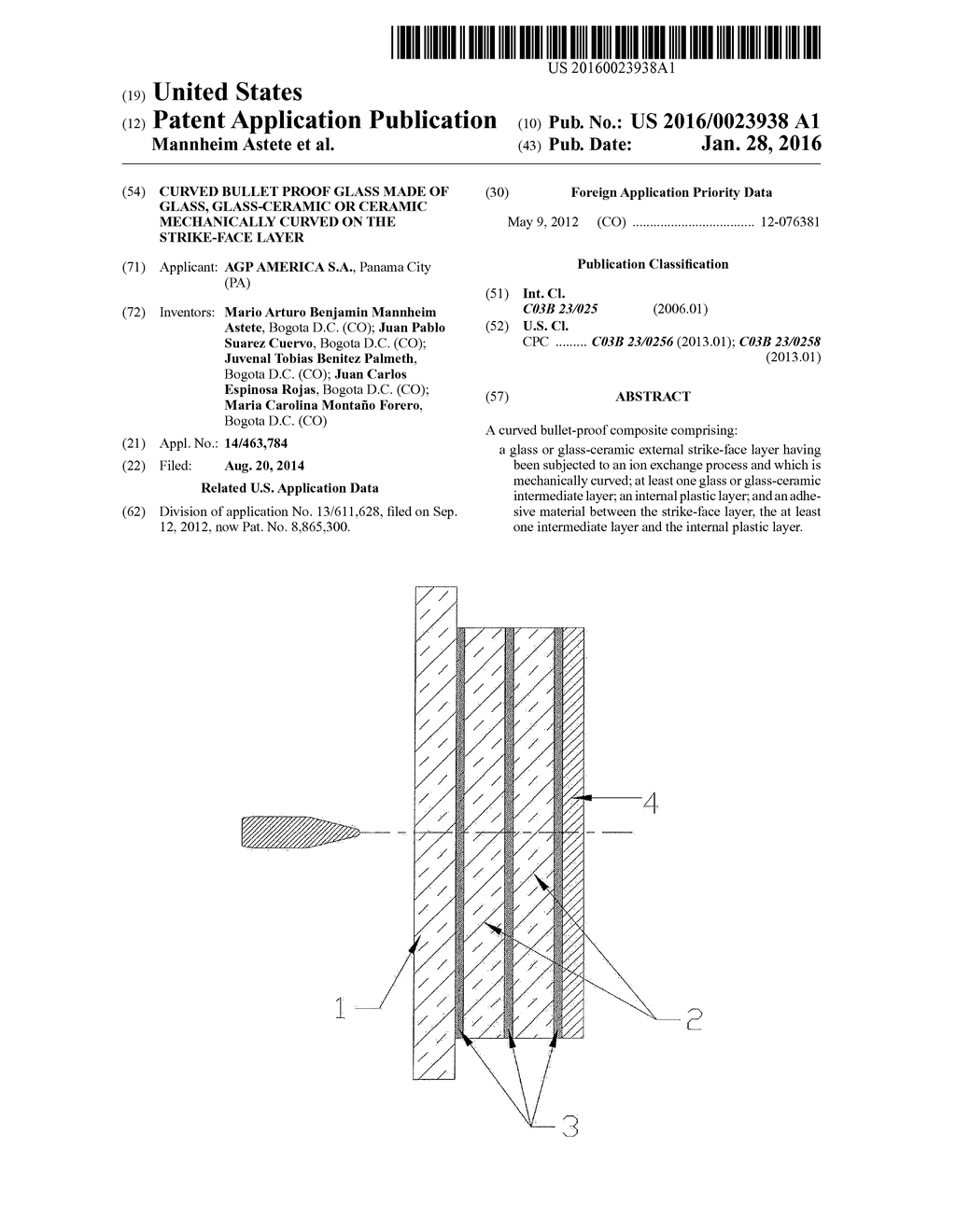 CURVED BULLET PROOF GLASS MADE OF GLASS, GLASS-CERAMIC OR CERAMIC     MECHANICALLY CURVED ON THE STRIKE-FACE LAYER - diagram, schematic, and image 01