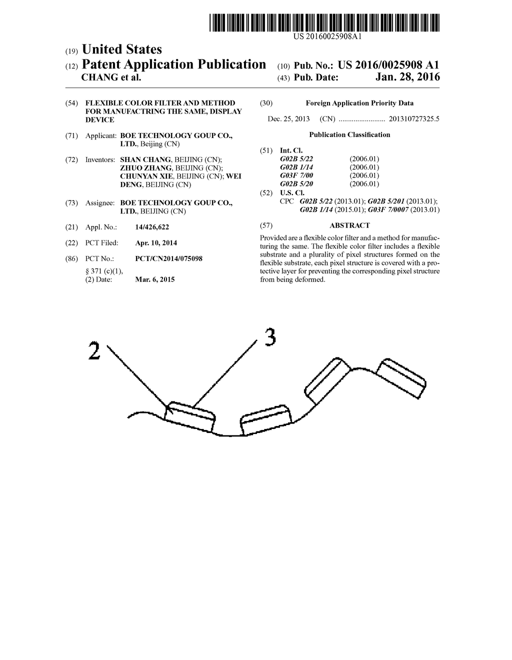 FLEXIBLE COLOR FILTER AND METHOD FOR MANUFACTRING THE SAME, DISPLAY DEVICE - diagram, schematic, and image 01