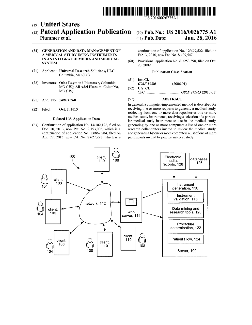 Generation and Data Management of a Medical Study Using Instruments in an     Integrated Media and Medical System - diagram, schematic, and image 01