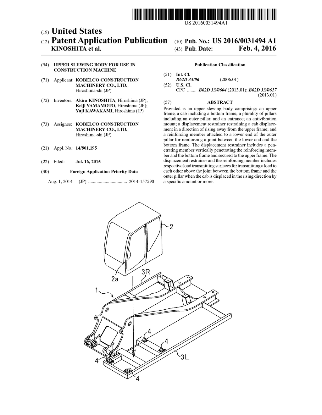 UPPER SLEWING BODY FOR USE IN CONSTRUCTION MACHINE - diagram, schematic, and image 01