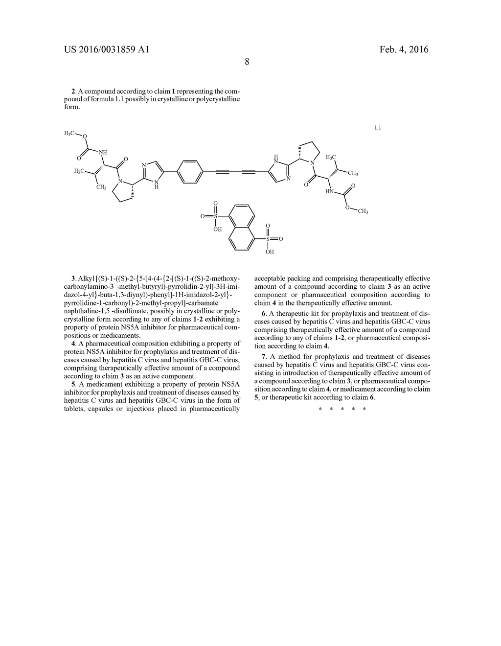 Alkyl [(S)-1-((S)-2--buta-1,3-diynyl)-phenyl]-1H-imidazol-2-yl}-pyrrolidin-    e-1-carbonyl)-2-methyl-propyl]-carbamate naphthalene-1,5-disulfonate,     pharmaceutical composition, medicament, method for treatment of viral     diseases - diagram, schematic, and image 09