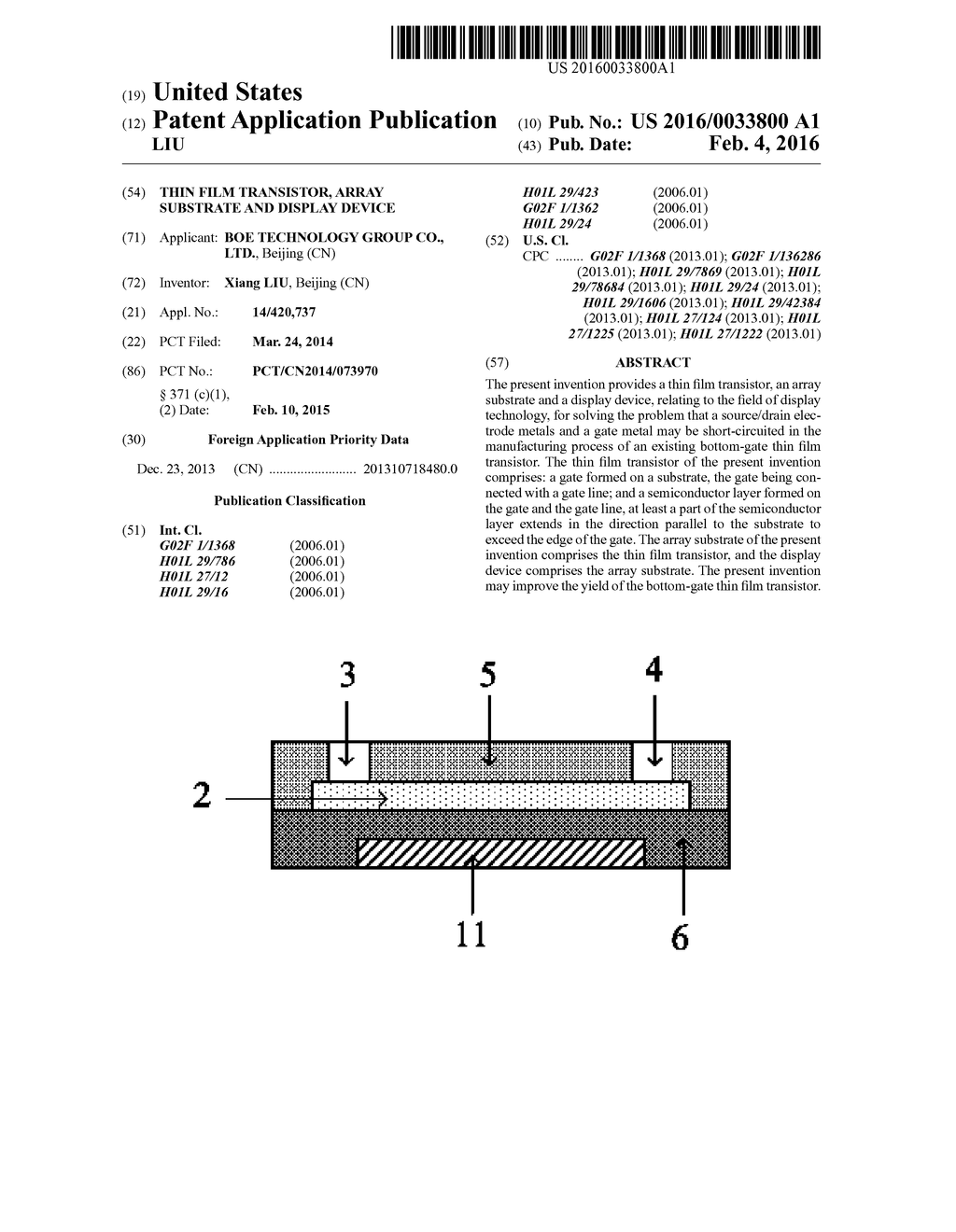 THIN FILM TRANSISTOR, ARRAY SUBSTRATE AND DISPLAY DEVICE - diagram, schematic, and image 01