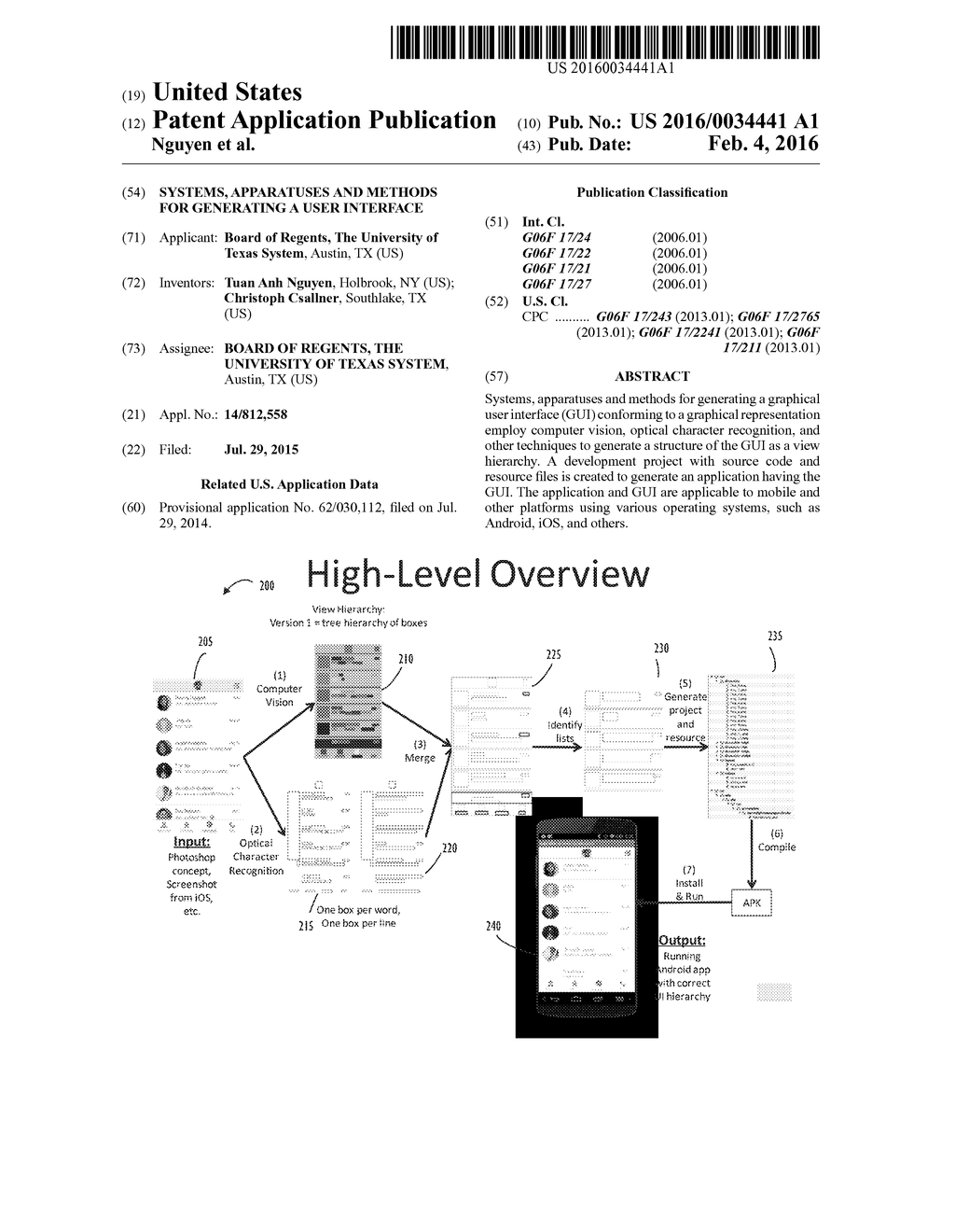 SYSTEMS, APPARATUSES AND METHODS FOR GENERATING A USER INTERFACE - diagram, schematic, and image 01