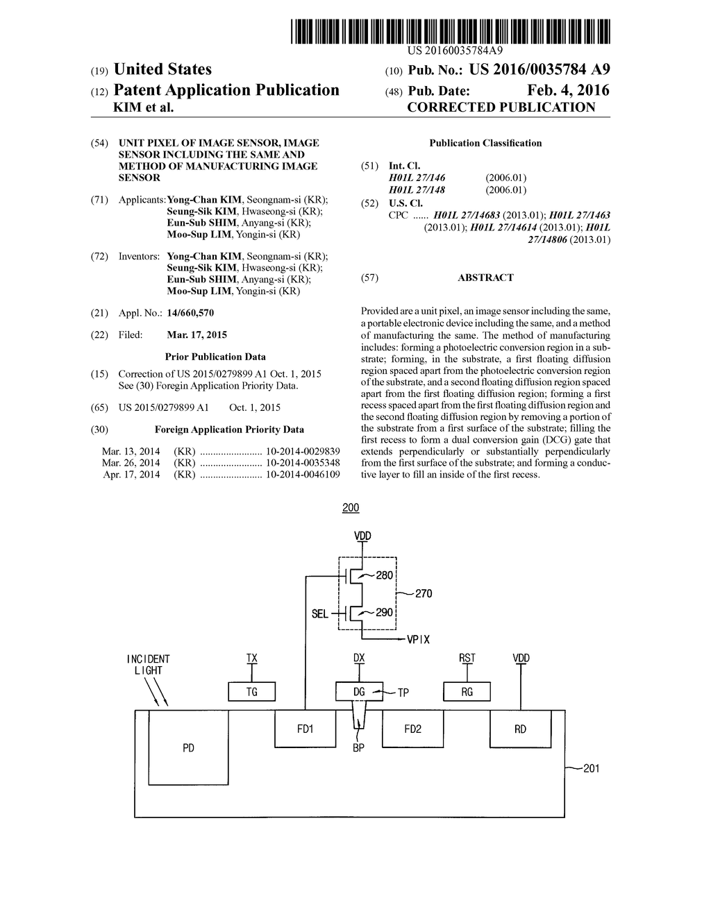 UNIT PIXEL OF IMAGE SENSOR, IMAGE SENSOR INCLUDING THE SAME AND METHOD OF     MANUFACTURING IMAGE SENSOR - diagram, schematic, and image 01