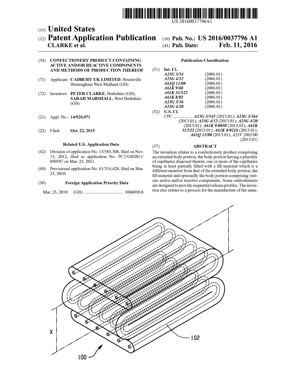 CONFECTIONERY PRODUCT CONTAINING ACTIVE AND/OR REACTIVE COMPONENTS AND     METHODS OF PRODUCTION THEREOF - diagram, schematic, and image 01