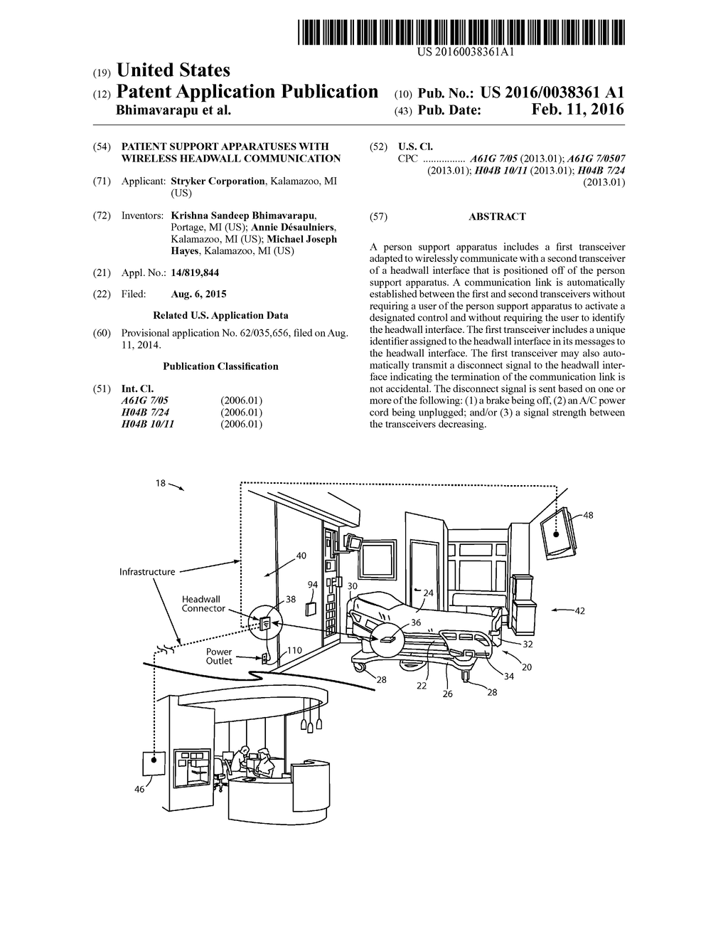 PATIENT SUPPORT APPARATUSES WITH WIRELESS HEADWALL COMMUNICATION - diagram, schematic, and image 01