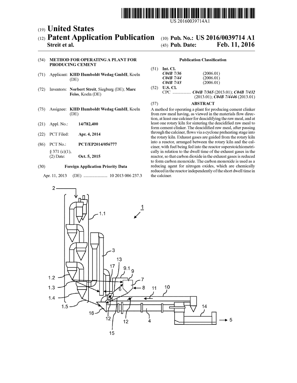 Method for operating a plant for producing cement - diagram, schematic, and image 01