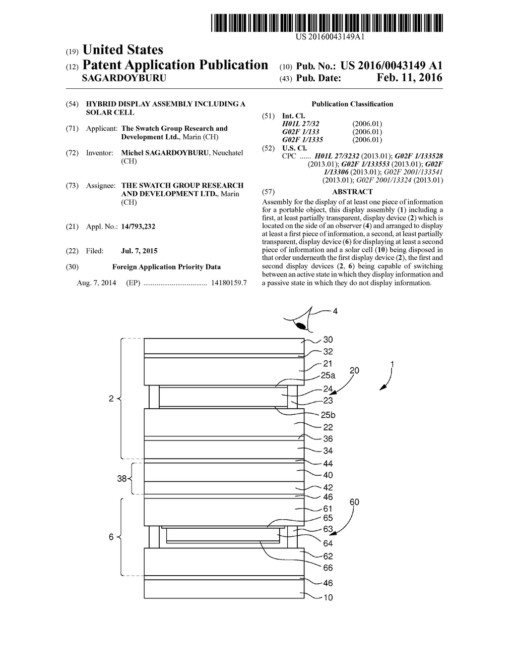 HYBRID DISPLAY ASSEMBLY INCLUDING A SOLAR CELL - diagram, schematic, and image 01