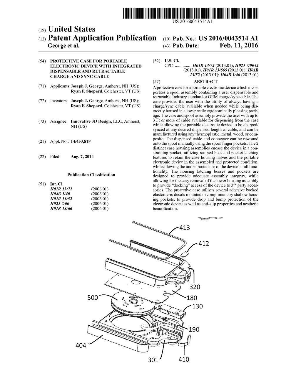 Protective Case for Portable Electronic Device with Integrated Dispensable     and Retractable Charge and Sync Cable - diagram, schematic, and image 01