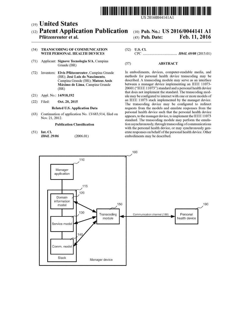 TRANSCODING OF COMMUNICATION WITH PERSONAL HEALTH DEVICES - diagram, schematic, and image 01