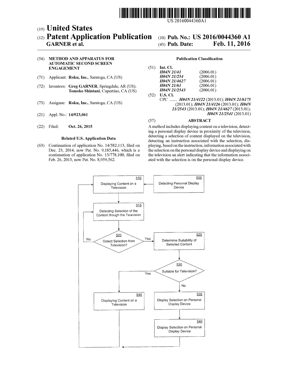 METHOD AND APPARATUS FOR AUTOMATIC SECOND SCREEN ENGAGEMENT - diagram, schematic, and image 01