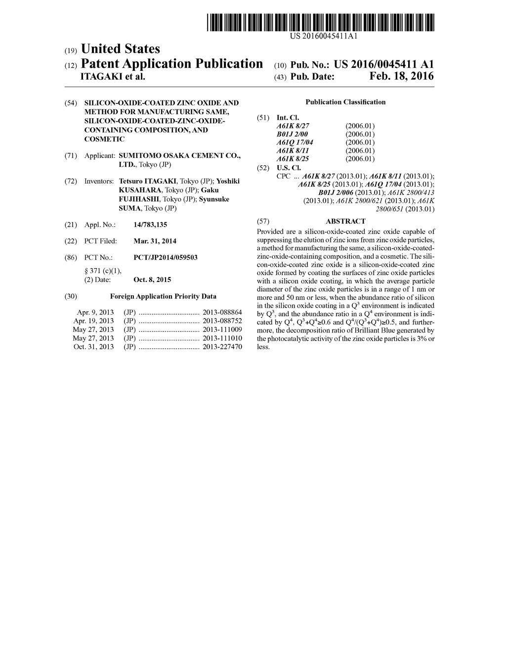 SILICON-OXIDE-COATED ZINC OXIDE AND METHOD FOR MANUFACTURING SAME,     SILICON-OXIDE-COATED-ZINC-OXIDE-CONTAINING COMPOSITION, AND COSMETIC - diagram, schematic, and image 01