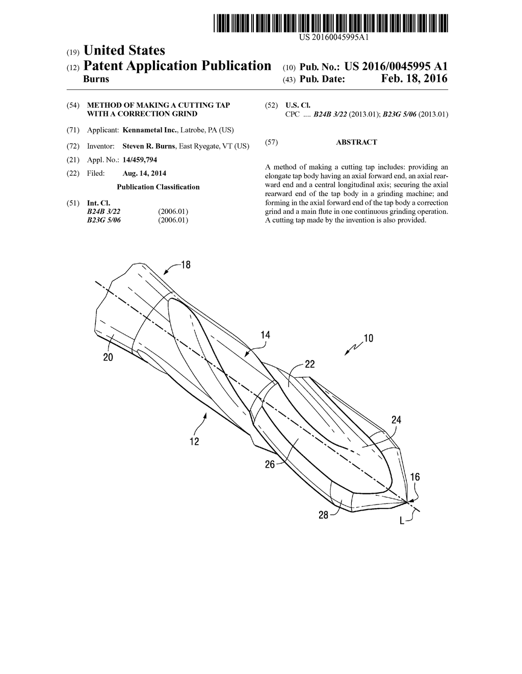 Method of Making A Cutting Tap with A Correction Grind - diagram, schematic, and image 01