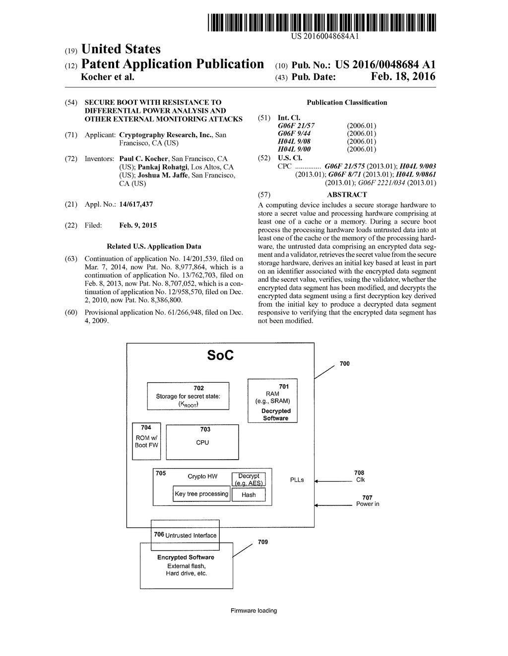 SECURE BOOT WITH RESISTANCE TO DIFFERENTIAL POWER ANALYSIS AND OTHER     EXTERNAL MONITORING ATTACKS - diagram, schematic, and image 01